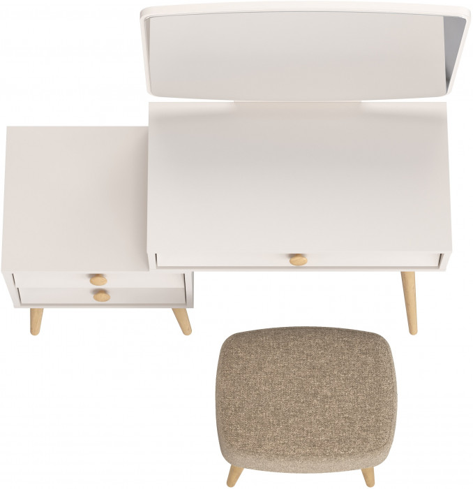 Афина Спальня 4-25901М1к.с. Трюмо + Банкетка 6-5135ТКШкор Полли, цвет кашемир серый/ткань коричневая, ШхГхВ 105х38,6х129 + 44х34х45 см., универс. сб.