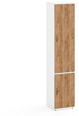 Лидер-8 Модуль Пенал МД 21Б, цвет белый шагрень/крафт золото, ШхГхВ 40х37,5х190 см., универсальная сборка, выдвижная штанга и полка снизу