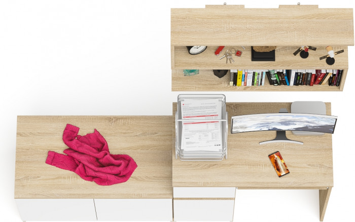 Мори компьютерный стол МС-1 левый + Тумба МА900.1 + Полка 900, дуб сонома/белый