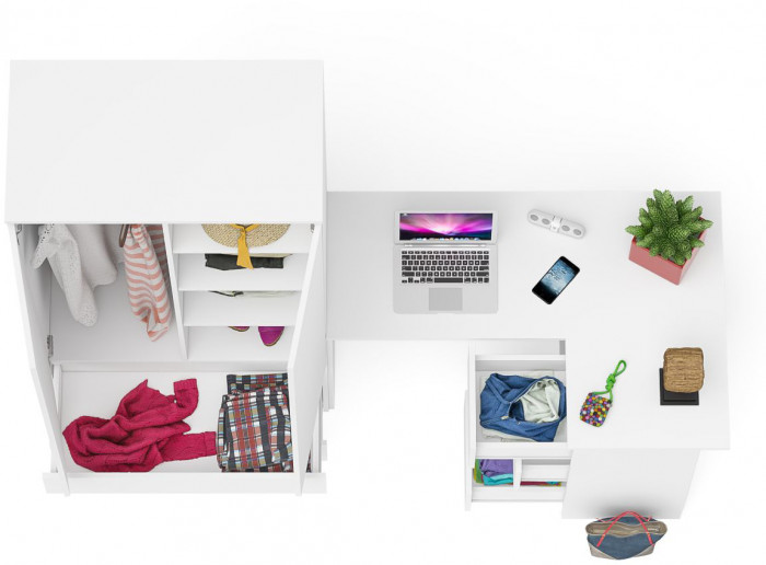 Мори компьютерный стол МС-16 правый + Шкаф МШ900.1, белый