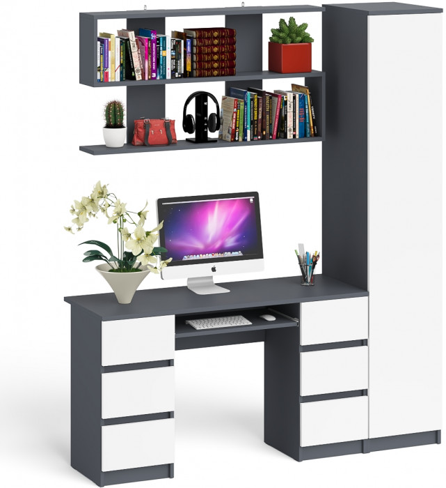Мори компьютерный стол МС-2 + Пенал МШ400.1 + Полка 1200, графит/белый