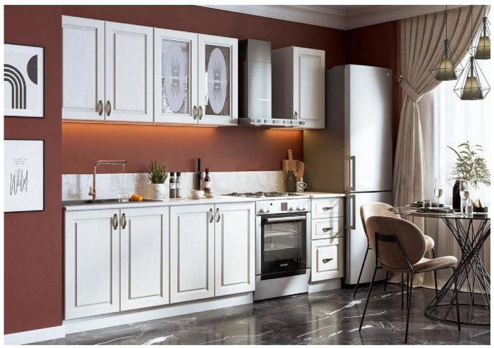 Кухня МДФ Констанция 2000 Компоновка 1 (Сандал, Белый)