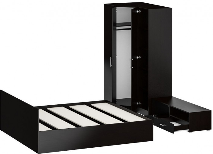 Спальня Стандарт 4-1800, венге/фасады ТВ тумбы МДФ чёрный глянец