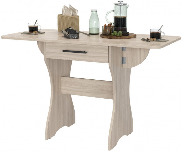 Стол обеденный раскладной с ящиком 6-02.120ТМяс.св, ясень шимо светлый