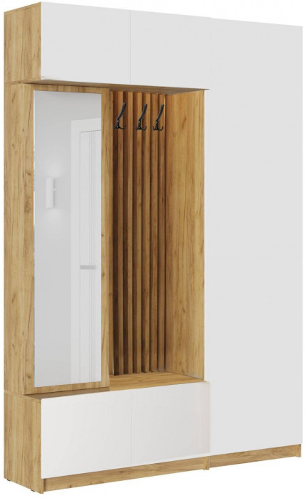 Модульная прихожая Роджина, композиция 1 (Белый глянец, Дуб Крафт Золотой)