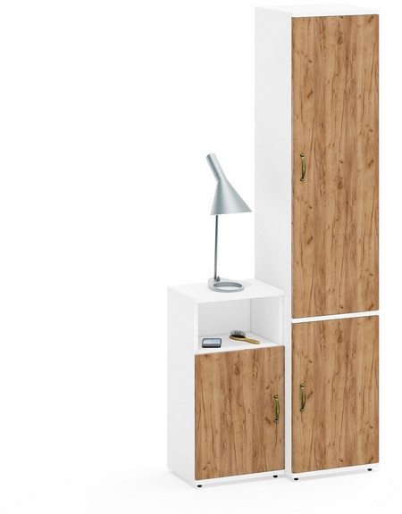 Лидер-8 Пенал МД 21Б + Тумба МД 3.19, белый шагрень/крафт золото