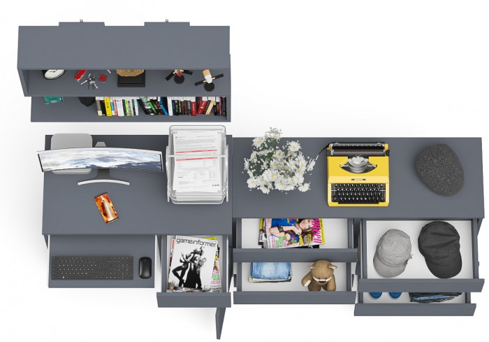 Мори компьютерный стол МС-1 правый + Комод МК1200.6 + Полка 900, графит