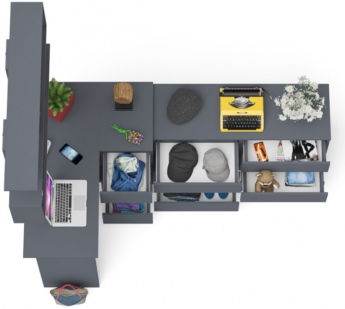 Мори компьютерный стол МС-16 правый + Комод МК1200.6 + Полка 1200, графит