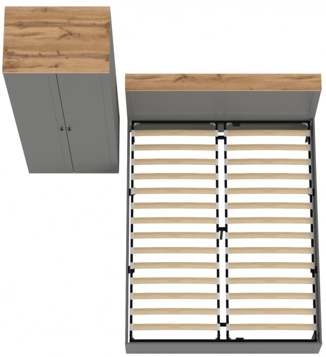 Остин 11.53 Кровать + ортопед + 13.224 Шкаф, серый графит/дуб крафт золотой