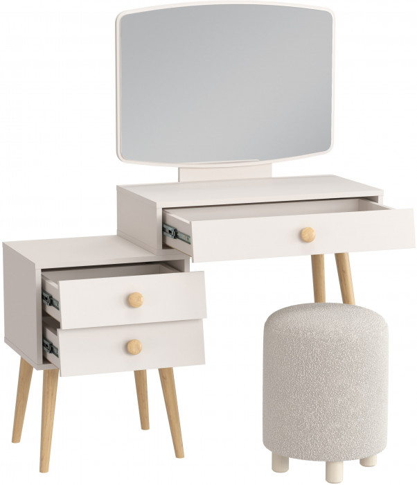 Афина Спальня 4-25901М1к.с. Трюмо + Банкетка 6-5137ТКШсв.серый Марта, цвет кашемир серый/ткань светло-серая, ШхГхВ 105х38,6х129 + 36х36х46 см, ун. сб.