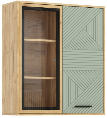 Шкаф навесной "Флэш" (рамка AGT), Крафт золотой/Олива софт