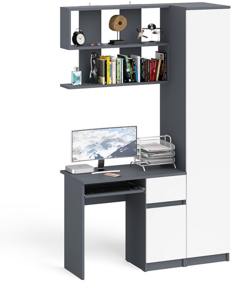 Мори Стол компьютерный МС-1 правый + Пенал МШ400.1 + Полка 900, цвет графит/белый, ШхГхВ 130,4х50,4х209,6 см., НЕ универсальная сборка