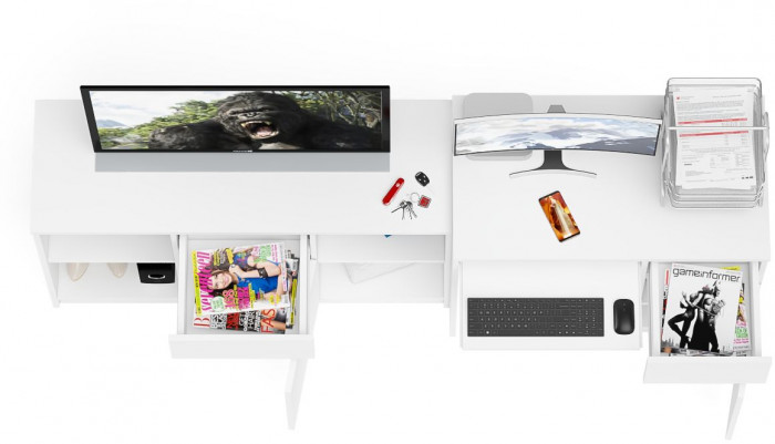 Мори компьютерный стол МС-1 правый + Тумба МТВ1204.1, белый