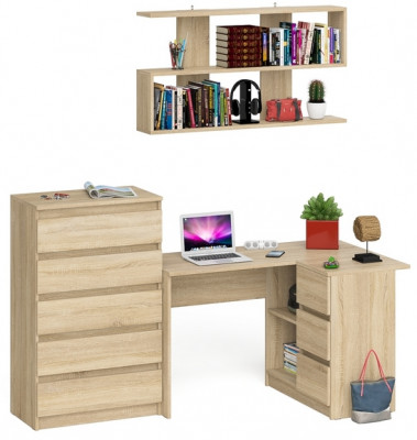 Мори компьютерный стол МС-16 правый + Комод МК700.5 + Полка 1200, дуб сонома