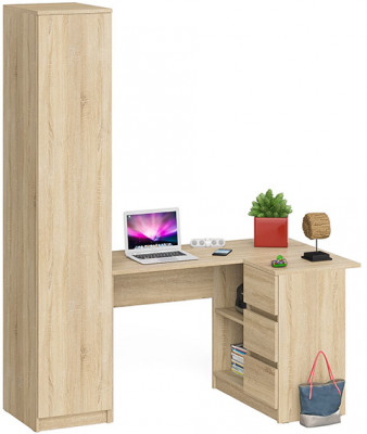 Мори Стол компьютерный МС-16 правый + Пенал МШ400.1, цвет дуб сонома, ШхГхВ 164,8х84,9х209,6 см., выдвижные ящики справа, НЕ универсальная сборка