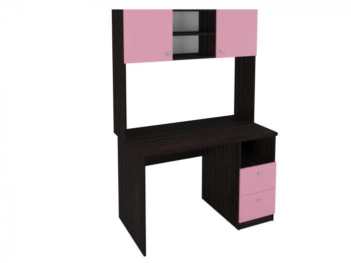 Стол письменный с надстройкой Венге/Розовый