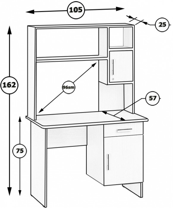 письменный стол с надстройкой С-МД-1-09Н, ясень шимо светлый/ясень шимо тёмный