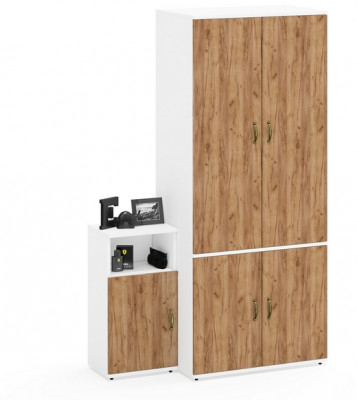 Лидер-8 Шкаф МД 19Б + Тумба МД 3.19, белый шагрень/крафт золото