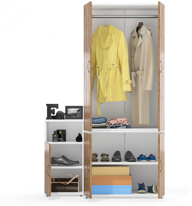 Лидер-8 Шкаф МД 19Б + Тумба МД 3.19, белый шагрень/крафт золото