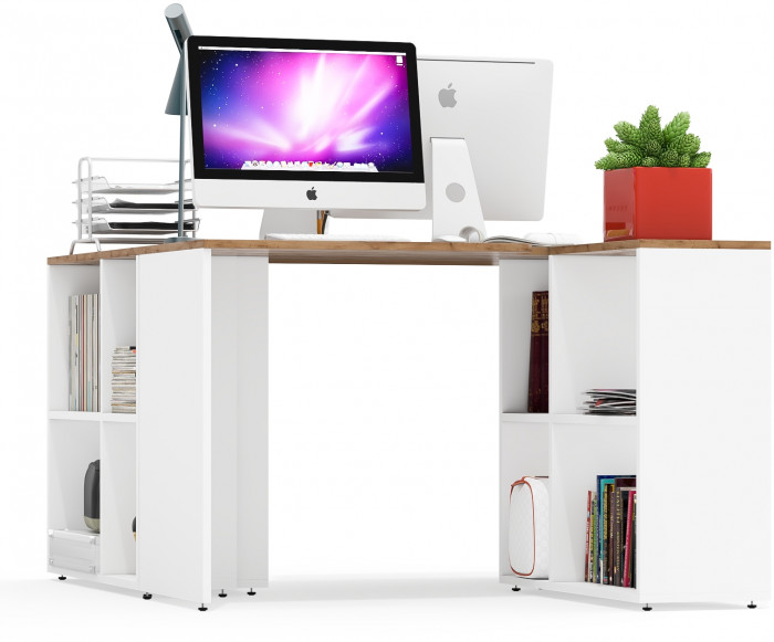 Лидер-8 Стол + Стол, цвет белый шагрень/крафт золото, ШхГхВ 330х50/30х75 см. или 230х50/80х75 см., НЕ универсальная сборка