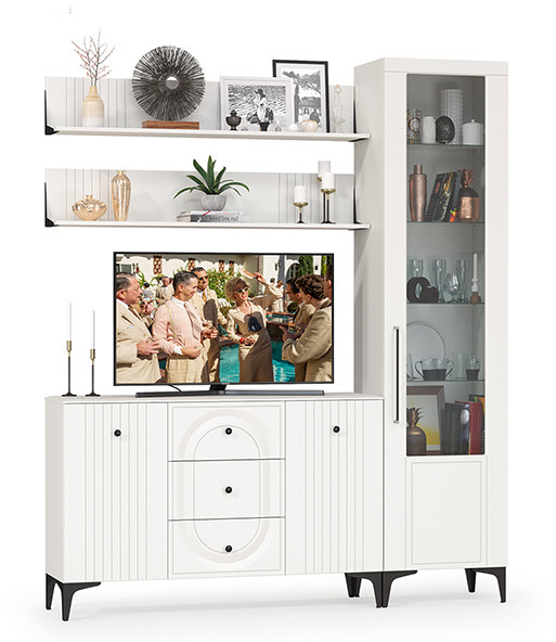 Валенсия Гостиная № 094, цвет ЛДСП белый шагрень/МДФ белый шагрень, ШхГхВ 188,2х38,4х225,2 см., универсальная сборка