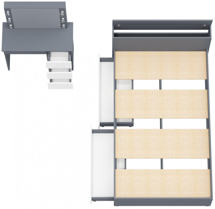 Ксения Кровать с ящиками 1200 + Стол косметический с подсветкой Сура, графит/белый