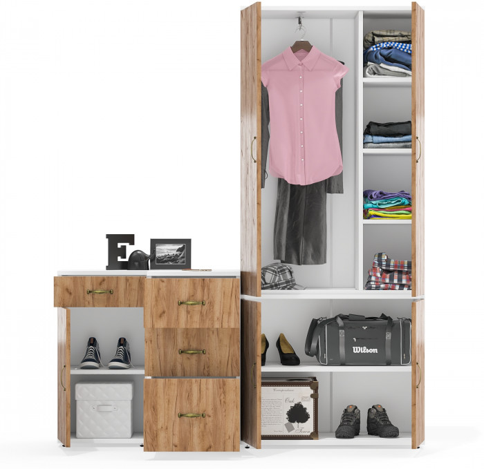 Лидер-8 Шкаф МД 20Б + Тумба МД 3.15 + Тумба МД 3.16, белый шагрень/крафт золото