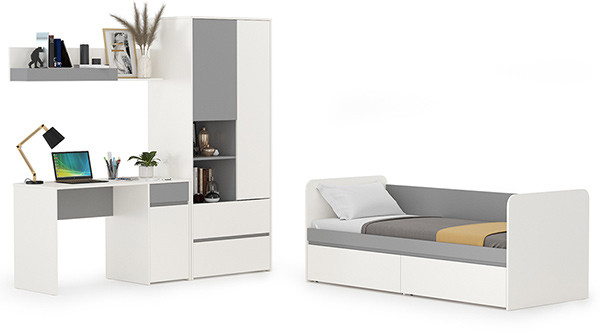 Торонто Компоновка № 25, цвет белый шагрень/стальной серый, сп. м. 800х1900 мм., б/м, основание есть, универсальная сборка