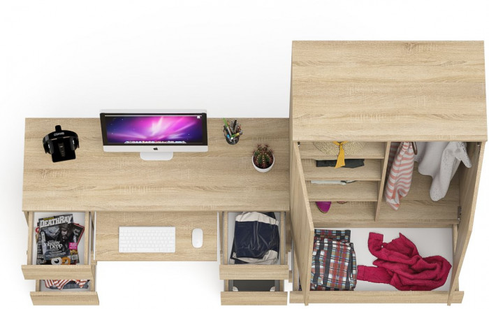 Мори компьютерный стол МС-2 + Шкаф МШ900.1, дуб сонома