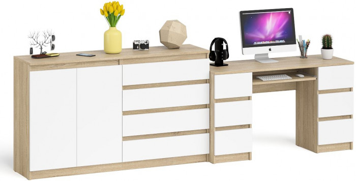 Мори Стол компьютерный МС-2 + Комод МК1600.1, цвет дуб сонома/белый, ШхГхВ 295,8х50х94 см., универсальная сборка