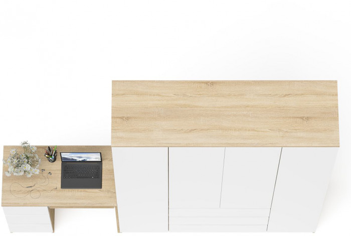 Мори Стол компьютерный МС-6 левый + Шкаф МШ1600.1, цвет дуб сонома/белый, ШхГхВ 250,4х50,4х209,6 см., выдвижные ящики слева, НЕ универсальная сборка