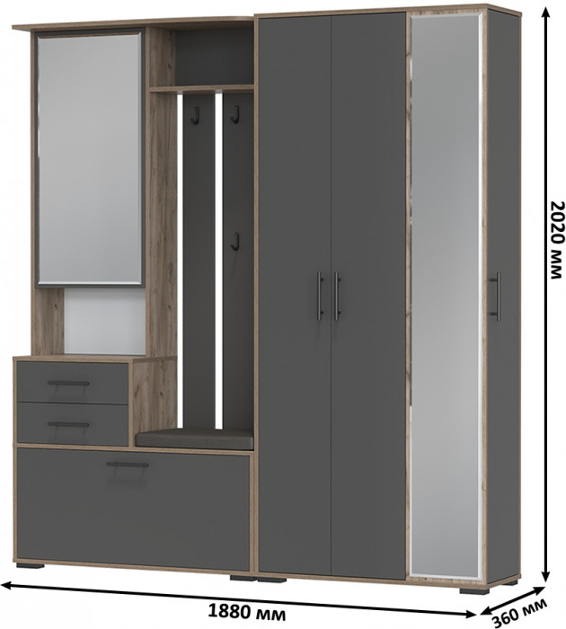 Прихожая Домино 5, дуб крафт табачный/графит