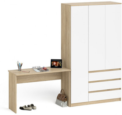 Мори Стол письменный МСП1200.1 + Шкаф МШ1200.1, цвет дуб сонома/белый, ШхГхВ 240,8х50,4х209,6 см., универсальная сборка