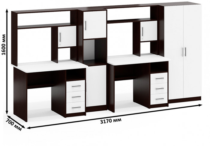 С-МД-СК9 Компоновка № 07, венге/белый шагрень