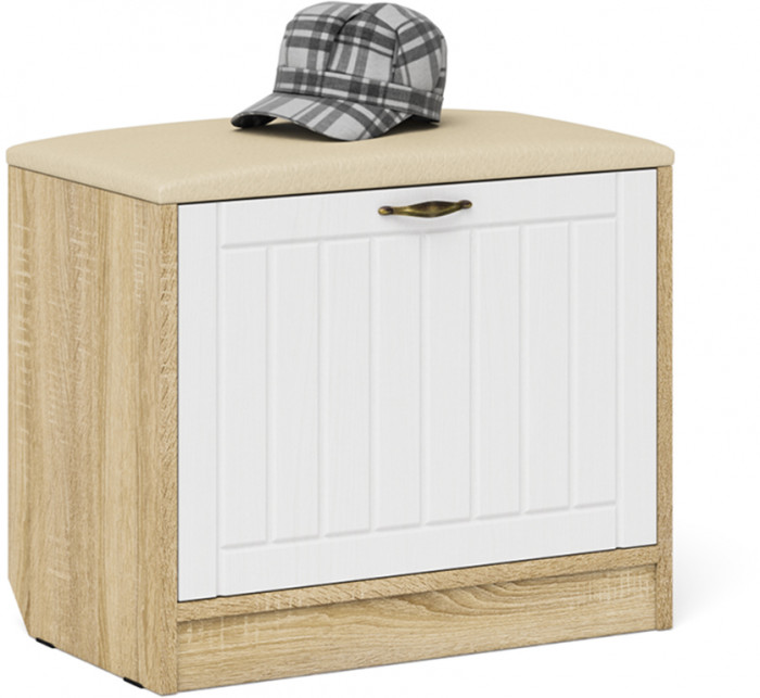 Прихожая П-6 Компоновка № 26, цвет дуб сонома/фасады МДФ белое дерево фрезеровка прованс, ШхГхВ 150х50х210 см., универсальная сборка