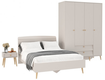 Афина Спальня Кровать 1400 + Шкаф 4-х дверный + Тумба, кашемир серый