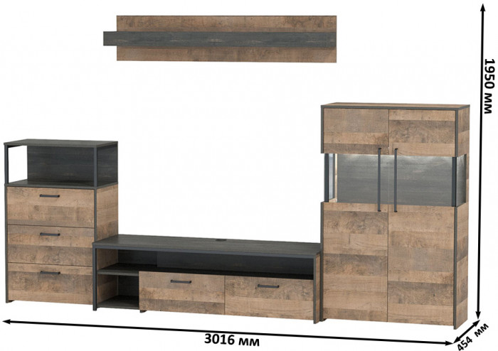 Трувор Гостиная 065, дуб гранж песочный/интра