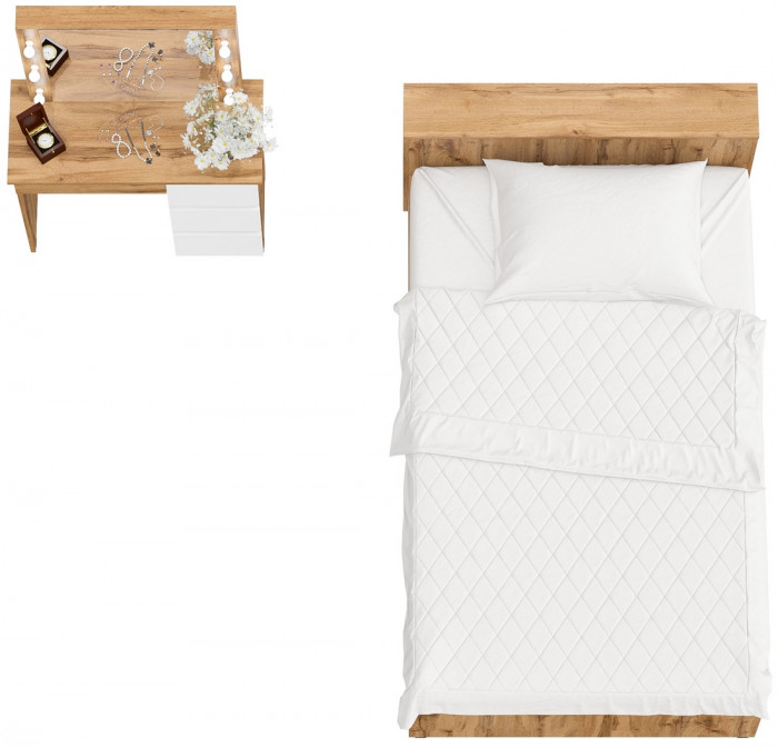 Ксения Кровать с ящиками 1200 + Стол косметический с подсветкой Сура, дуб вотан/белый