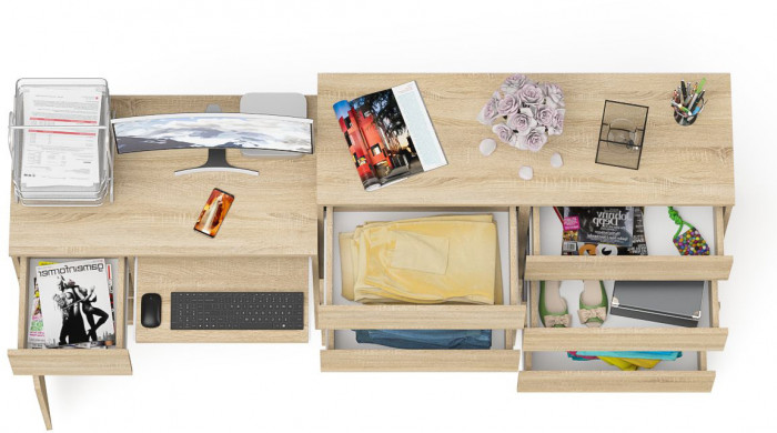 Мори компьютерный стол МС-1 левый + Комод МК1200.8, дуб сонома