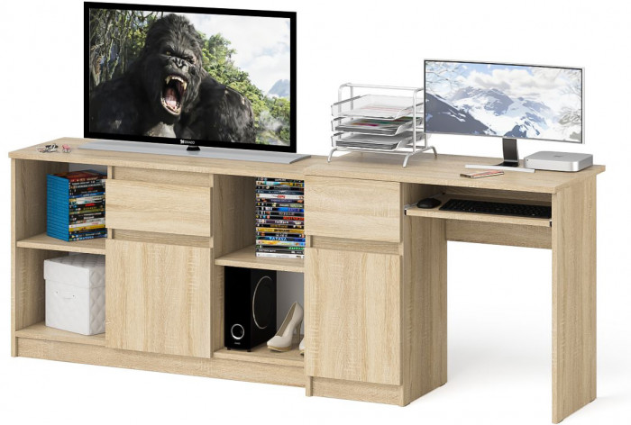 Мори компьютерный стол МС-1 левый + Тумба МТВ1204.1, дуб сонома