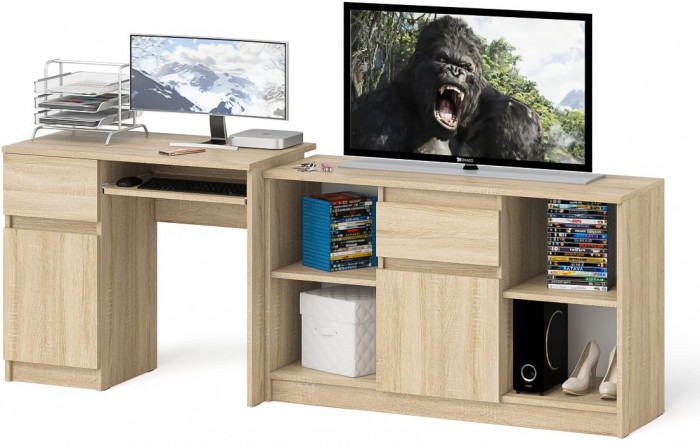 Мори компьютерный стол МС-1 левый + Тумба МТВ1204.1, дуб сонома