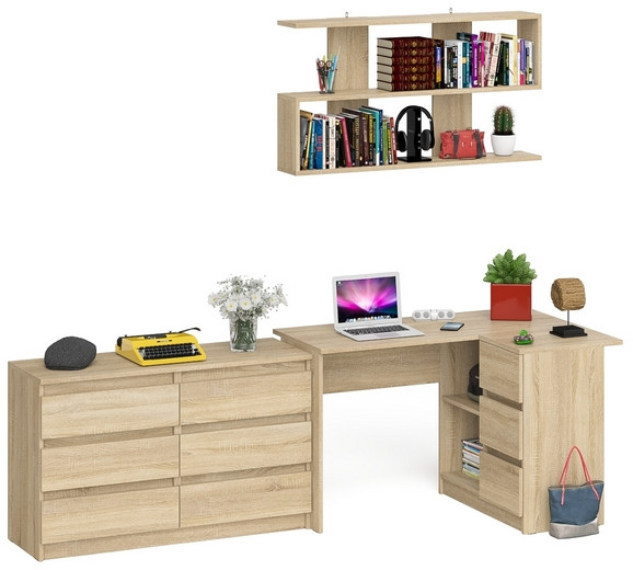 Мори компьютерный стол МС-16 правый + Комод МК1200.6 + Полка 1200, дуб сонома