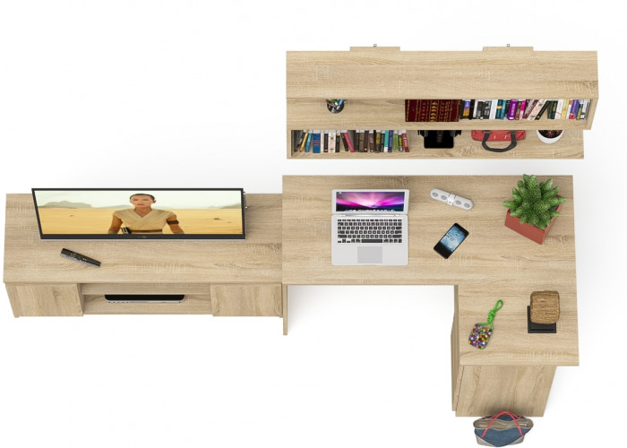 Мори компьютерный стол МС-16 правый + Тумба МТВ1200.1 + Полка 1200, дуб сонома