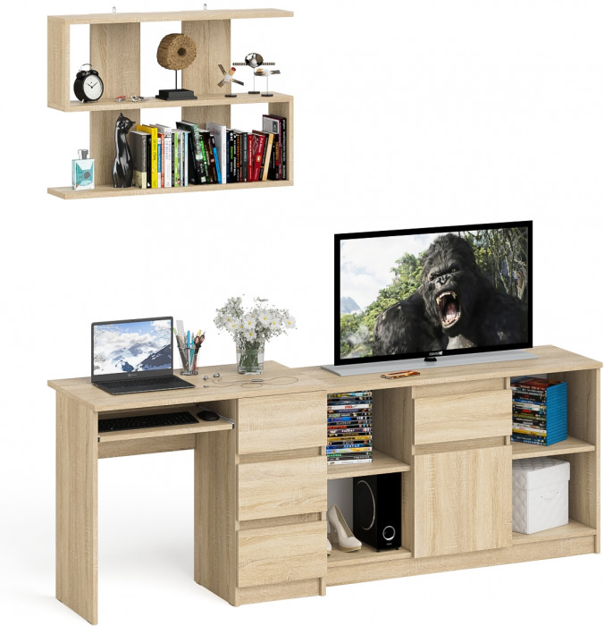 Мори компьютерный стол МС-6 правый + Тумба МТВ1204.1 + Полка 900, дуб сонома
