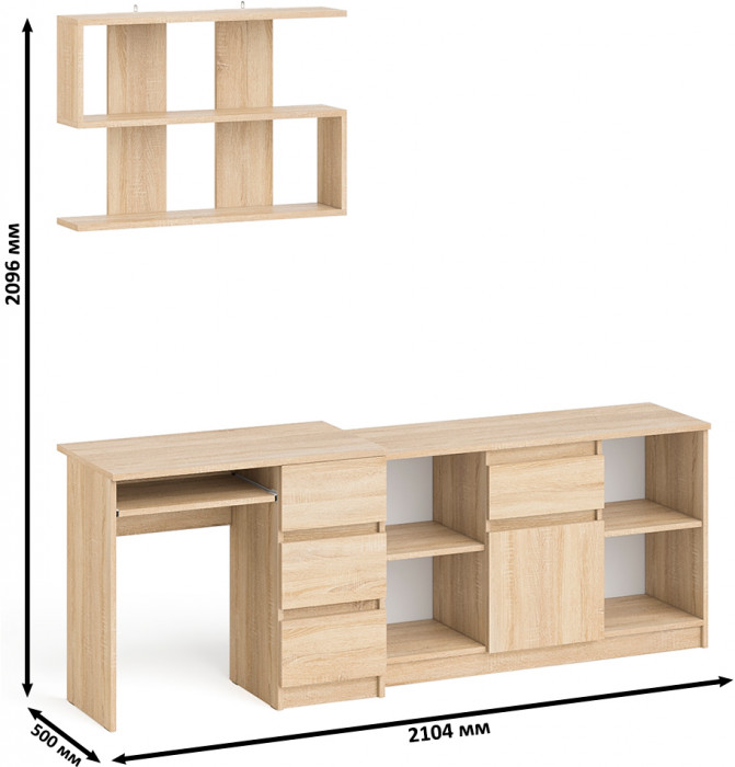 Мори компьютерный стол МС-6 правый + Тумба МТВ1204.1 + Полка 900, дуб сонома