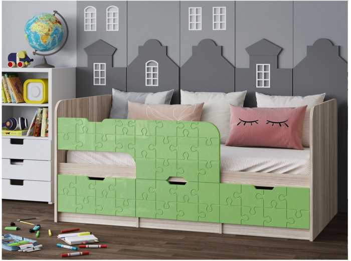 Детская кровать Юниор-9, 80х160 (Ваниль глянец, Ясень шимо светлый)