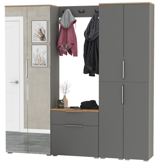 Октава Прихожая 30, серый графит/дуб крафт золотой/фасады МДФ серый графит