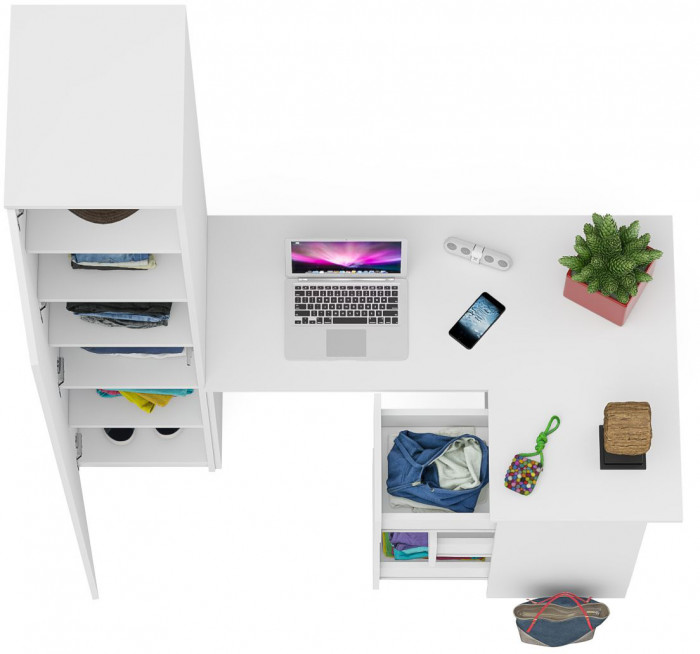 Мори Стол компьютерный МС-16 правый + Пенал МШ400.1, цвет белый, ШхГхВ 164,8х84,9х209,6 см., выдвижные ящики справа, НЕ универсальная сборка