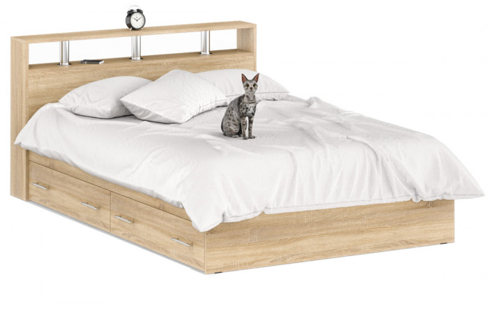 Камелия Кровать с ящиками 1400 + две тумбы, дуб сонома