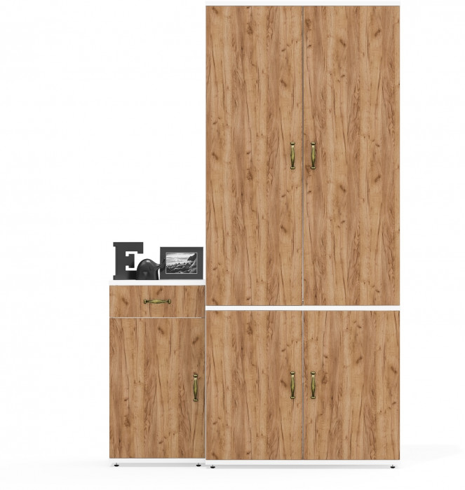 Лидер-8 Шкаф МД 20Б + Тумба МД 3.15, белый шагрень/крафт золото